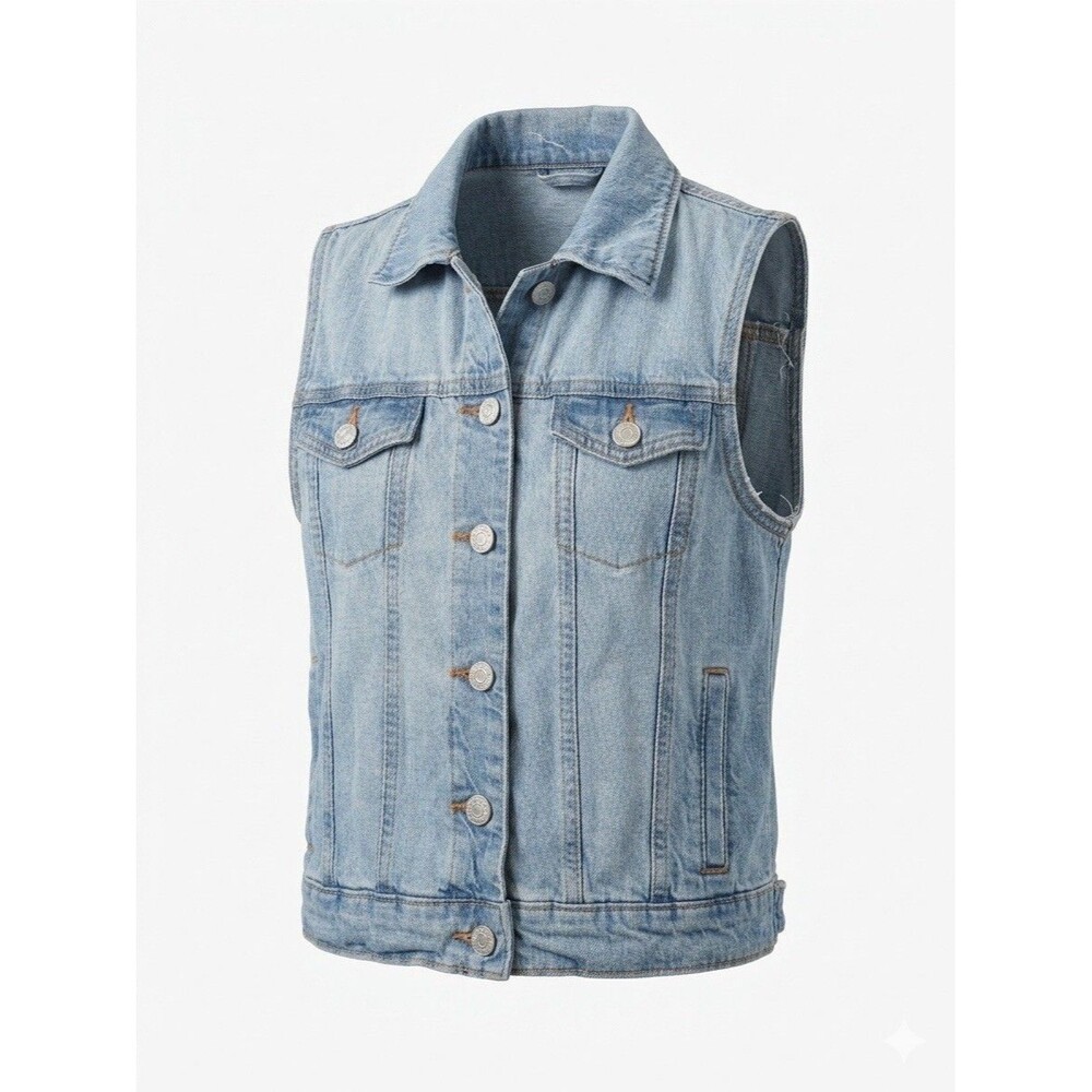 Old Navy Girls XL 14 Light Wash Denim Trucker Vest Jacket Sleeveless 90s Boho - Picture 10 of 12